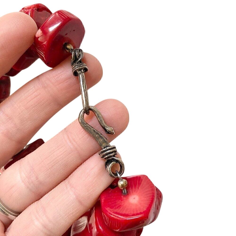 Chunky Red Coral Statement Necklace Sterling Silver Pendant 20” 10.3oz‎ - Picture 12 of 14